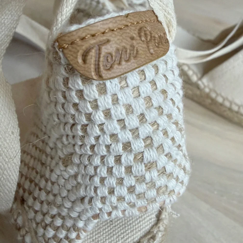 Toni Pons Valencia Espadrille Wedge Womens Cream Canvas Ankle Tie Spain Sandals